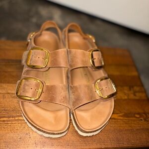 Birkenstock Brown Leather Sandals with Gold Buckles